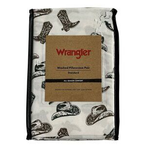 Wrangler Pillowcases Set Standard White Cowboy Hat Boots Western Microfiber